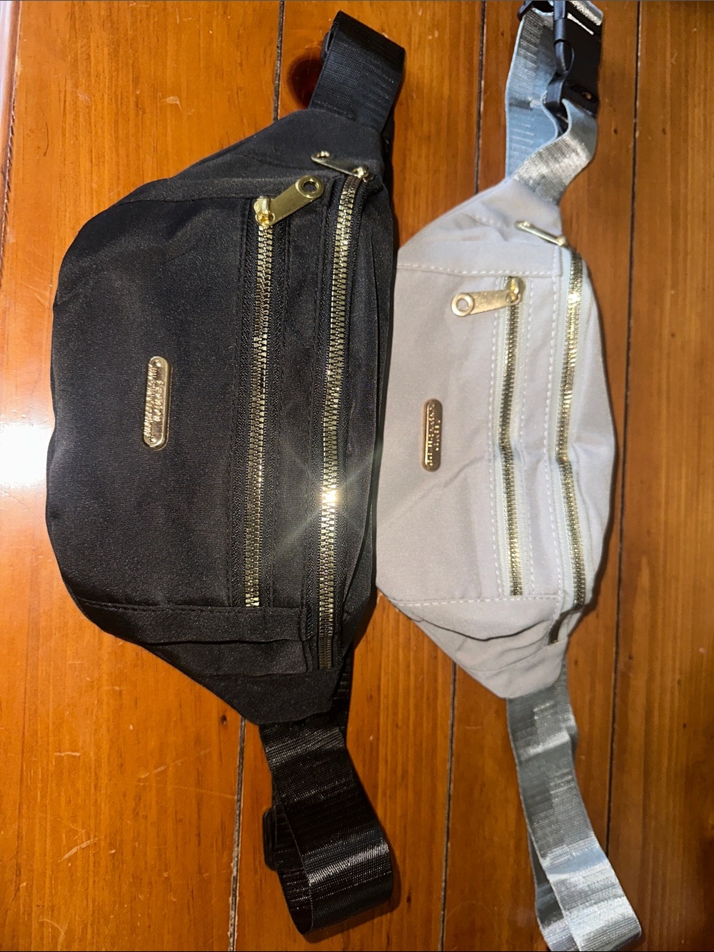 Women's Dual Pack Belt Bags in Black and Light Gray with Gold Hardware